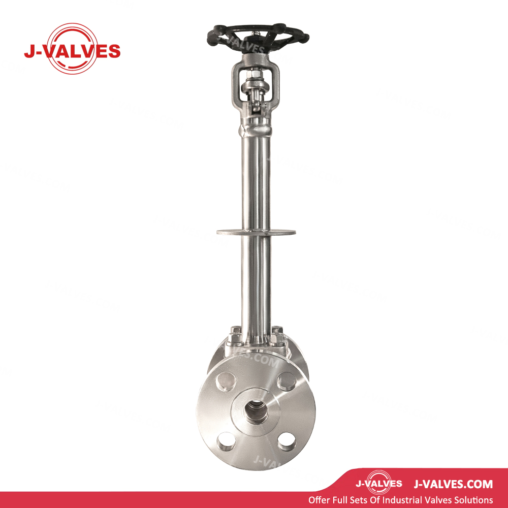 Válvulas J-fabricadas por China ANSI Clase 300 1 pulgada Forged Steel F304 Extensión del capó con bandeja de goteo Operación de volante Válvula de compuerta criogénica de la brida